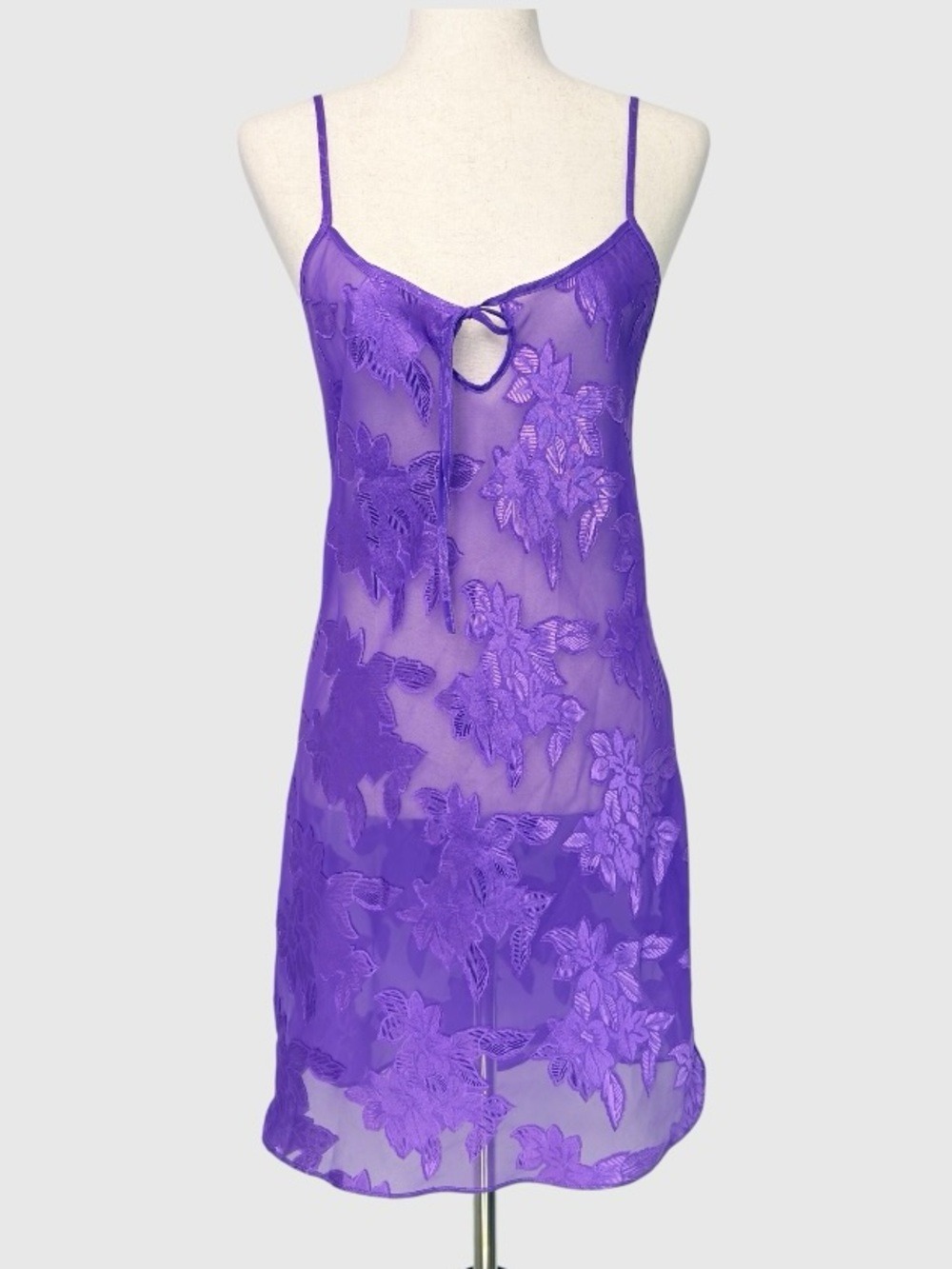 90s Secret Treasures Purple Sheer Slip Dress S/M Floral Satin Jacquard Devore